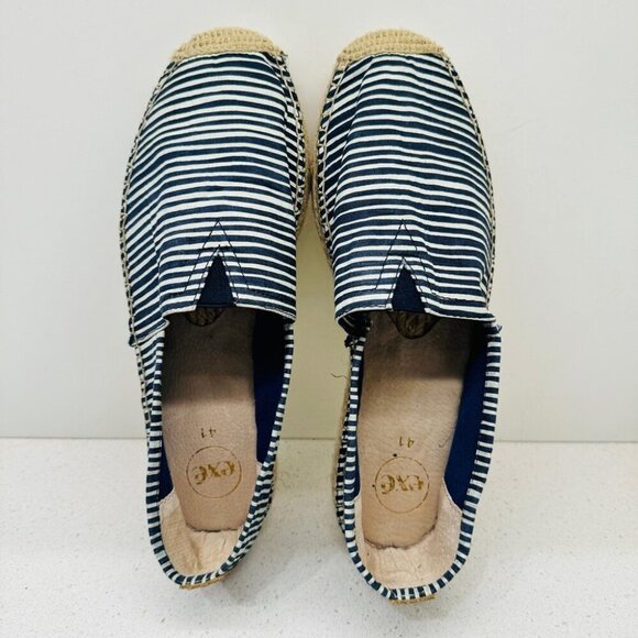 EXE Espadrille Nautical Navy White Striped Marine Shoes Flats  Boho Beachy Sz 41 - Picture 1 of 12